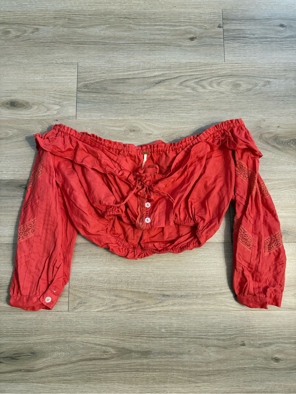 NWT Free People Red Off-Shoulder Peasant Crop Top